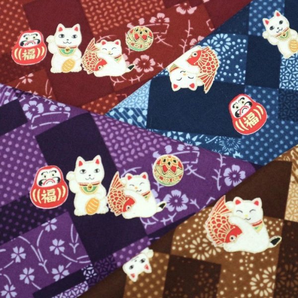 Photo9: ➖ 減價｜‼️不適用於 滿 $350 包郵 及 滿 $600 減 $30｜💢 紫、藍 有 0.5y 現貨｜🇹🇼 台灣製｜薄棉｜和柄招財貓｜新年布｜利是袋布料 (9)