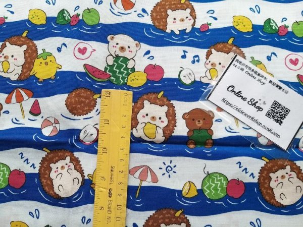 Photo3: ➖ 減價｜‼️不適用於 滿 $350 包郵 及 滿 $600 減 $30｜💢 深藍 0.5y 現貨｜🇹🇼 台灣製｜薄棉｜刺蝟小雞水果風｜Cute hedgehog and fruit Summer Fabric  (3)