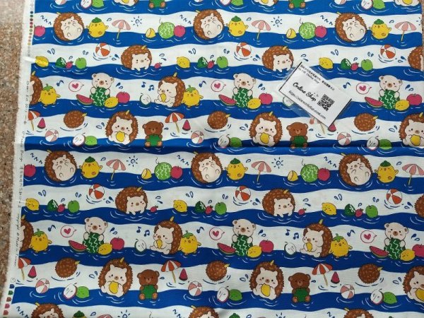 Photo2: ➖ 減價｜‼️不適用於 滿 $350 包郵 及 滿 $600 減 $30｜💢 深藍 0.5y 現貨｜🇹🇼 台灣製｜薄棉｜刺蝟小雞水果風｜Cute hedgehog and fruit Summer Fabric  (2)