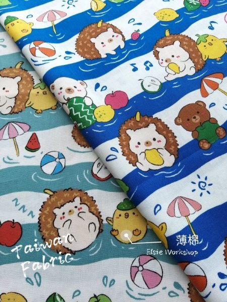 Photo7: ➖ 減價｜‼️不適用於 滿 $350 包郵 及 滿 $600 減 $30｜💢 深藍 0.5y 現貨｜🇹🇼 台灣製｜薄棉｜刺蝟小雞水果風｜Cute hedgehog and fruit Summer Fabric  (7)