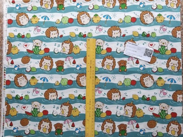 Photo3: ➖ 減價｜‼️ 不享 滿 $250 包郵 ‼️不享 滿 $600 減 $30｜💢 湖水藍 1 y 現貨｜🇹🇼 台灣製｜薄棉｜刺蝟小雞水果風｜Cute hedgehog and fruit Summer Fabric  (3)