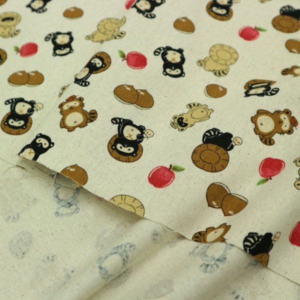 Photo3: ➖ 減價｜‼️不適用於 滿 $350 包郵 及 滿 $600 減 $30｜💢 灰、胚色 0.5y 現貨｜🇹🇼 台灣布｜厚棉｜強運狸貓｜動物｜🍎蘋果 栗子｜可愛小狸貓 (3)