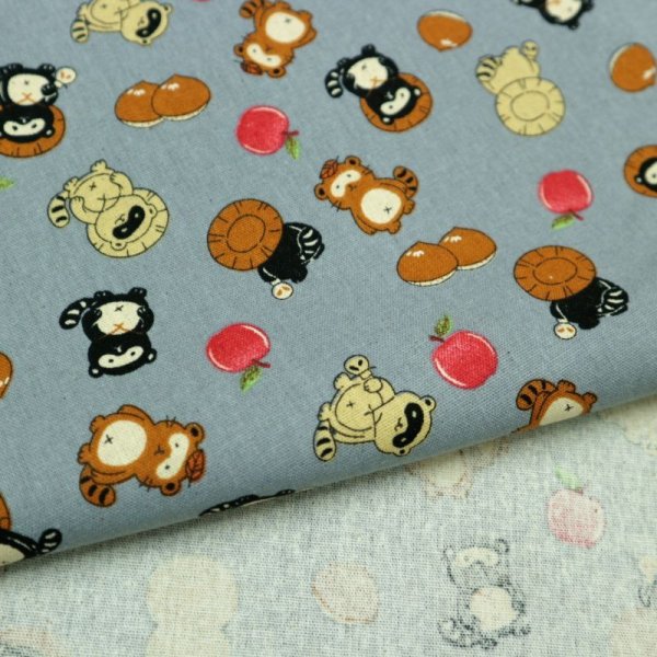 Photo5: ➖ 減價｜‼️不適用於 滿 $350 包郵 及 滿 $600 減 $30｜💢 灰、胚色 0.5y 現貨｜🇹🇼 台灣布｜厚棉｜強運狸貓｜動物｜🍎蘋果 栗子｜可愛小狸貓 (5)