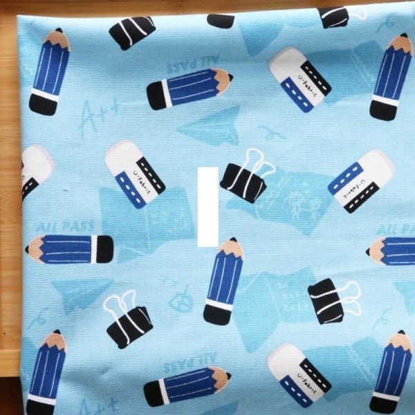 Photo4: ➖ 減價｜‼️ 不享 滿 $250 包郵 ‼️不享 滿 $600 減 $30｜💢 藍、灰各 0.5y 現貨｜🇹🇼 台灣布｜厚棉｜鉛筆與橡皮擦｜文具風棉布 (4)