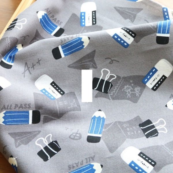 Photo6: ➖ 減價｜‼️ 不享 滿 $250 包郵 ‼️不享 滿 $600 減 $30｜💢 藍、灰各 0.5y 現貨｜🇹🇼 台灣布｜厚棉｜鉛筆與橡皮擦｜文具風棉布 (6)