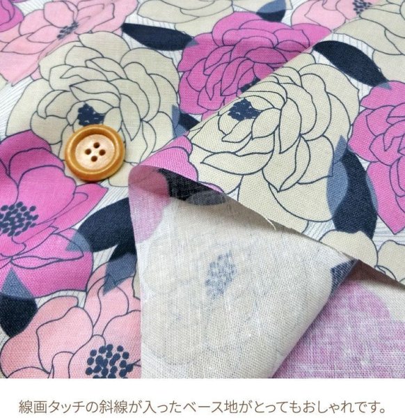 Photo3: ➖ 減價｜‼️不適用於 滿 $350 包郵 及 滿 $600 減 $30｜💢 象牙底粉紅花 0.5m 現貨｜🇯🇵 日本布｜薄棉｜山茶花 (3)