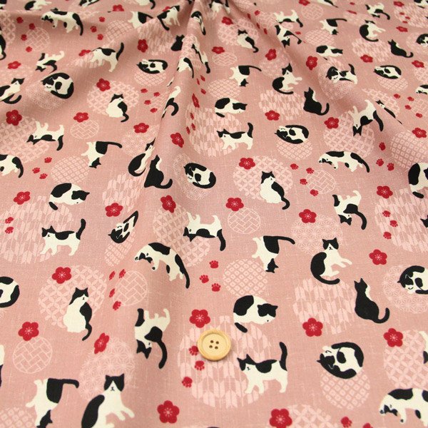 Photo3: ➖ 減價｜‼️不適用於 滿 $350 包郵 及 滿 $600 減 $30｜💢 深灰、煙粉 0.5m 現貨｜🇯🇵 日本製｜薄棉｜和風 和柄 紋様柄｜八件貓 貓 Cat Kitten Japan Fabric (3)