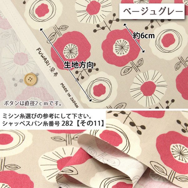 Photo4: ➖ 減價品｜‼️不適用於 滿 $350 包郵 及 滿 $600 減 $30｜💢 象牙底、米底 各 0.5m 現貨｜🇯🇵 日本布｜牛津布｜海葵｜花｜海葵花朵日本棉布 (4)