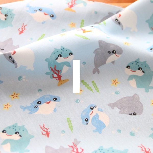 Photo2: ➖ 減價｜‼️不適用於 滿 $350 包郵 及 滿 $600 減 $30｜💢水藍 0.5y 現貨｜🇹🇼 台灣布｜薄棉｜可愛鯊魚 (2)