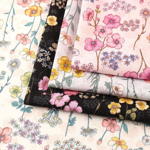 Photo1: 💢 買滿包郵｜💢 粉紅、黑 各 1m 現貨｜🇯🇵 日本布｜薄棉｜花束 Joli bouquet Floral Flower Japan Fabric  (1)
