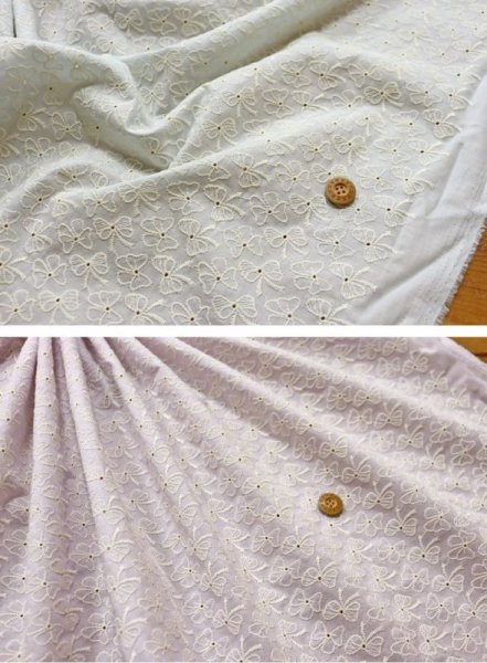 Photo6: ➖ 減價｜‼️不適用於 滿 $350 包郵 及 滿 $600 減 $30｜💢 粉紅 0.5m 現貨｜🇯🇵 日本布｜🎀 蝴蝶結 ribbon｜薄棉｜剌繡 Embroidery Fabric｜棉 100％ (6)