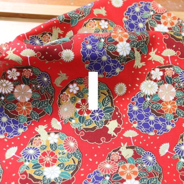 Photo3: ➖ 減價｜‼️不適用於 滿 $350 包郵 及 滿 $600 減 $30｜💢紅 1y 現貨｜🇹🇼 台灣布｜薄棉｜燙金小兔牡丹花 (3)