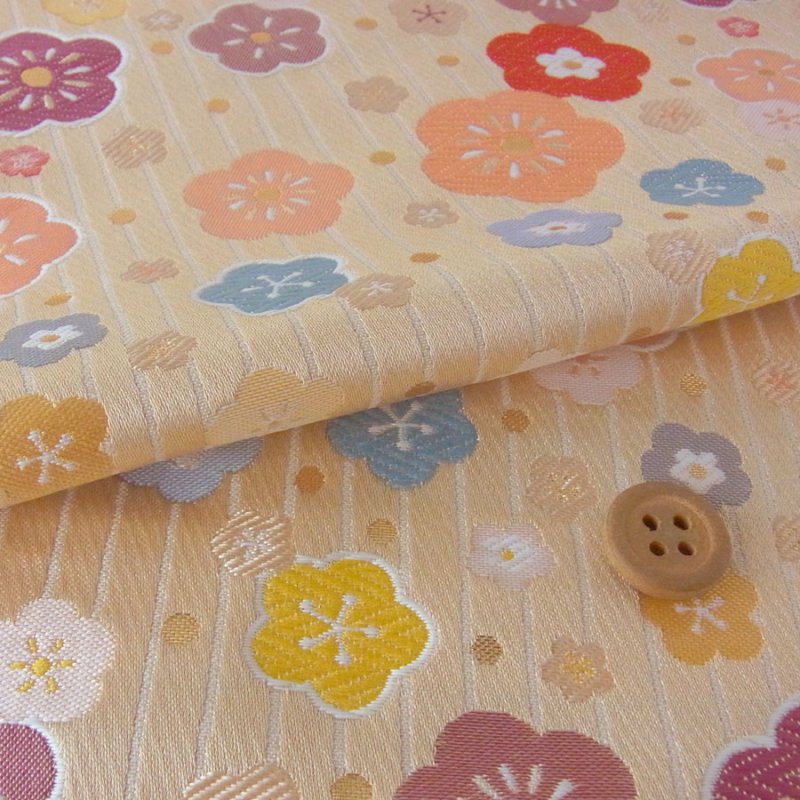 Photo1: 【1米 價格】🔺日本製｜💢 非 現貨｜西陣織 金襴｜和風 和柄 日式 京都風格 ｜條紋梅花 (1)