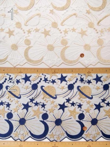 Photo2: 【1米 價格】🟡 日本製｜💢 非 現貨｜100% polyester｜宇宙薄紗刺繡 (2)