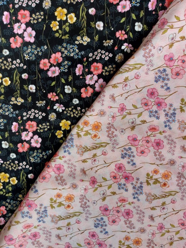 Photo3: ➖瘋狂亂減｜‼️不適用於 滿 $350 包郵 及 滿 $600 減 $30｜🔴 日本製｜💢 粉紅、黑 各 1m 現貨｜100%棉 薄｜花束 Joli bouquet Floral Flower (3)