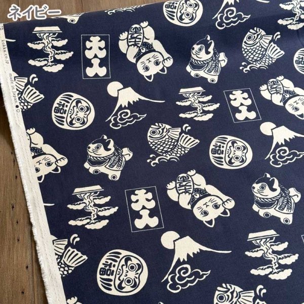 Photo8: 【1米 價格】🟣日本製｜💢 非 現貨｜100% 棉 10號帆布｜日本幸運符圖案 招財貓 富士山 達摩｜2024年 12月 (8)