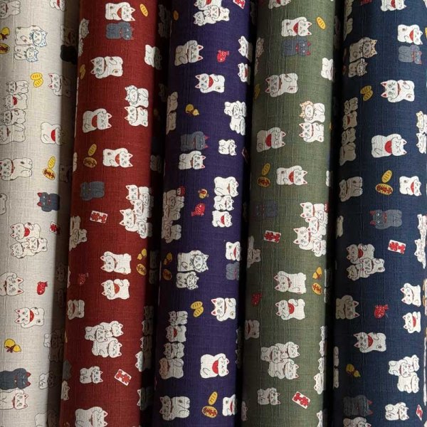 Photo2: 【1米 價格】🟣日本製｜💢 非 現貨｜🇯🇵 日本製｜100% 棉 竹節多臂布｜和柄 招財貓 動物  (2)