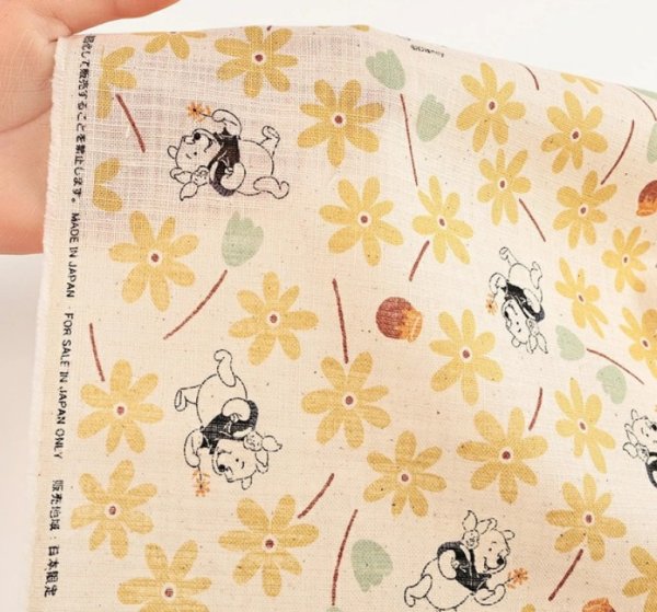 Photo4: 【1米 價格】🔴日本製｜💢 非 現貨｜🇯🇵 日本製｜100% 棉 ~ 仿亞麻竹節紗｜迪士尼 小熊維尼｜2025年 4月 (4)