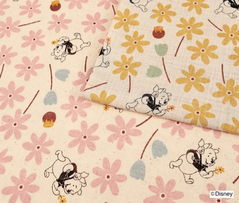 Photo1: 【1米 價格】🔴日本製｜💢 非 現貨｜🇯🇵 日本製｜100% 棉 ~ 仿亞麻竹節紗｜迪士尼 小熊維尼｜2025年 4月 (1)