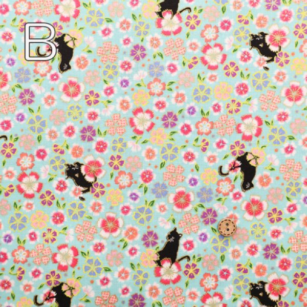 Photo2: 【1米 價格】🟡日本製｜💢 非 現貨｜100% 棉 ~ 薄｜金華物語 和風 和柄 花柄 黑貓 動物｜2025年 4月 (2)
