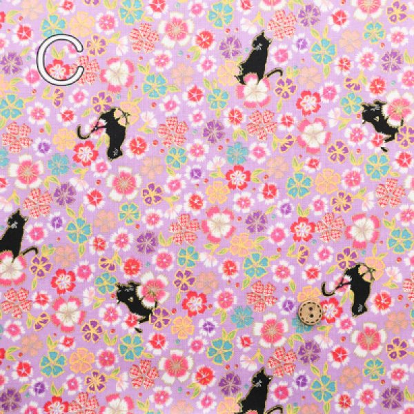 Photo3: 【1米 價格】🟡日本製｜💢 非 現貨｜100% 棉 ~ 薄｜金華物語 和風 和柄 花柄 黑貓 動物｜2025年 4月 (3)