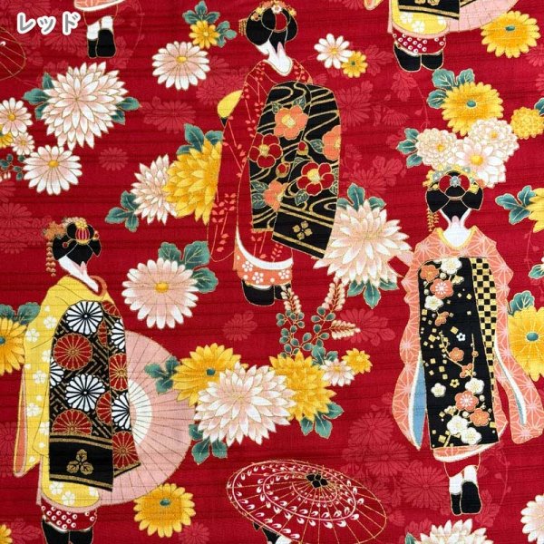 Photo6: 【1米 價格】🟣日本製｜💢 非 現貨｜100% 棉 ~ 竹節緞面布料｜和風 和柄 舞妓圖案｜2025年 5月 (6)