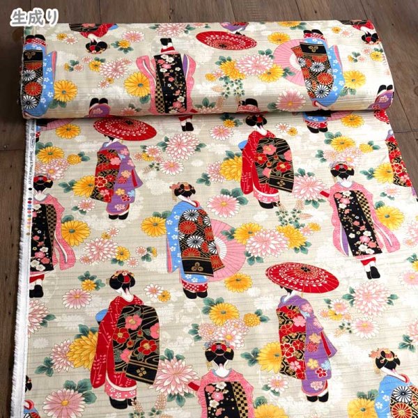 Photo3: 【1米 價格】🟣日本製｜💢 非 現貨｜100% 棉 ~ 竹節緞面布料｜和風 和柄 舞妓圖案｜2025年 5月 (3)