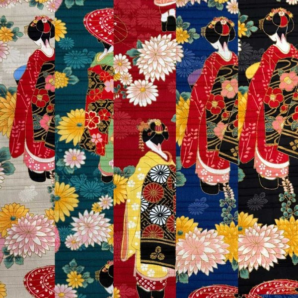 Photo2: 【1米 價格】🟣日本製｜💢 非 現貨｜100% 棉 ~ 竹節緞面布料｜和風 和柄 舞妓圖案｜2025年 5月 (2)