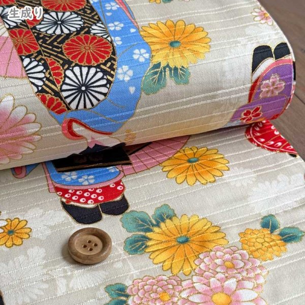 Photo4: 【1米 價格】🟣日本製｜💢 非 現貨｜100% 棉 ~ 竹節緞面布料｜和風 和柄 舞妓圖案｜2025年 5月 (4)