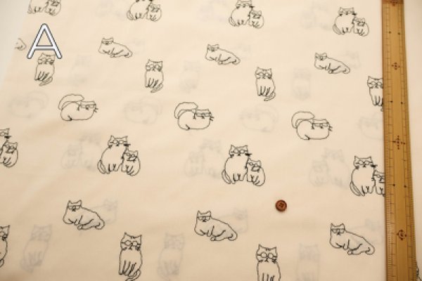 Photo2: 【1米 價格】🟡日本製｜💢 非 現貨｜100% 棉｜剌繡 戴眼鏡的貓｜2025年 5月 (2)