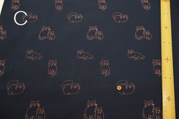 Photo4: 【1米 價格】🟡日本製｜💢 非 現貨｜100% 棉｜剌繡 戴眼鏡的貓｜2025年 5月 (4)