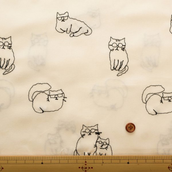 Photo5: 【1米 價格】🟡日本製｜💢 非 現貨｜100% 棉｜剌繡 戴眼鏡的貓｜2025年 5月 (5)