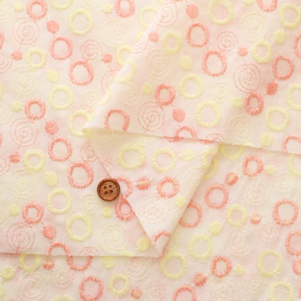 Photo5: 【1米 價格】🟡日本製｜💢 非 現貨｜布料 : 100% 棉 ; 剌繡線 : 100% polyester｜剌繡 簡約圓圈｜2025年 5月 (5)