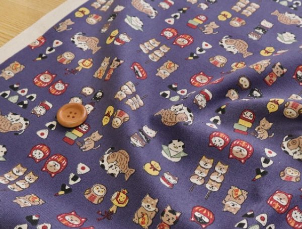 Photo2: 【1米 價格】🟣日本製｜💢 非 現貨｜布料 : 100% 棉 ; 牛津布｜和柄 日式 可愛動物 貓 狗 長尾山雀 貓頭鷹 飯糰 鯛魚燒 達摩｜2025年 6月 (2)