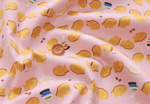 Photo3: 【1米 價格】🟢🟤日本製｜💢 非 現貨｜布料 : 100% 棉 ; 多臂 , 竹節紗｜鯛魚燒 和柄｜2025年 6月 (3)