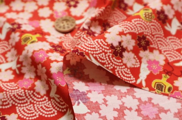Photo3: 【1米 價格】🟫日本製｜💢 非 現貨｜🇯🇵 日本製｜100% 棉 ~ 薄｜和柄 兔子與櫻花｜2025年 7月 (3)