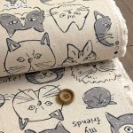 Photo2: 【1米 價格】🟣日本製｜💢 非 現貨｜布料 : 85% 棉 15%麻｜貓 動物 手繪風｜2025年 7月 (2)