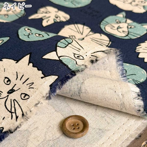 Photo6: 【1米 價格】🟣日本製｜💢 非 現貨｜布料 : 85% 棉 15%麻｜貓 動物 手繪風｜2025年 7月 (6)
