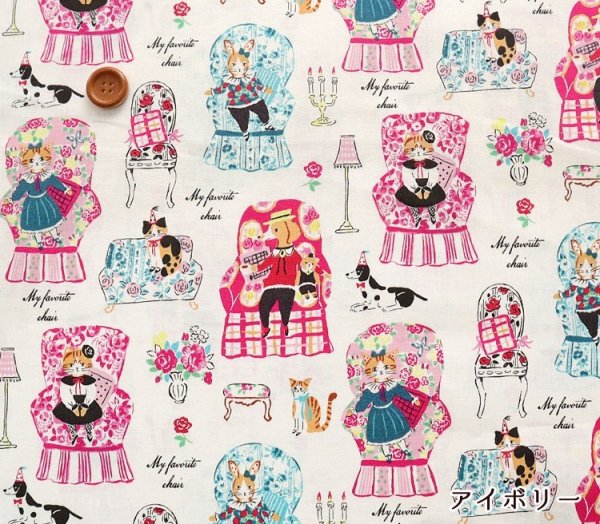 Photo4: 【1米 價格】🟤日本製｜💢 非 現貨｜🇯🇵 日本製｜100% 棉 ~ 薄棉｜有輪商店 ≪YUWA≫ sobakasu kids. My Favorite Chair 貓 動物｜2025年 11月 (4)