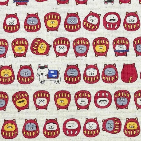 Photo2: 【1米 價格】🟦日本製｜💢 非 現貨｜🇯🇵 日本製｜85% 棉、15% 麻｜貓 達摩 和風｜2025年 12月 (2)