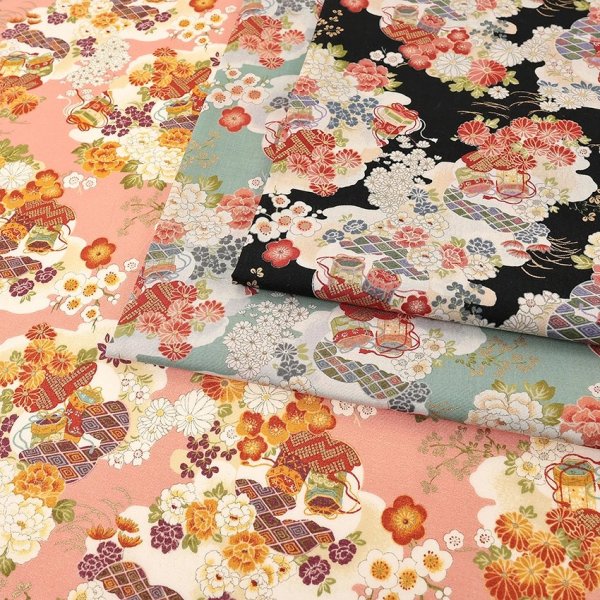 Photo1: 【1米 價格】🔴日本製｜💢 非 現貨｜🇯🇵 日本製｜100% 棉 ~ 薄｜金粉 日式花卉 和風｜2025年 12月 (1)