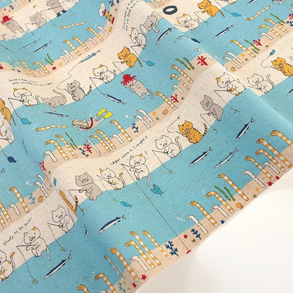 Photo1: 【1米 價格】🔴日本製｜💢 非 現貨｜🇯🇵 日本製｜85% 棉 15% 麻｜動物 釣魚貓｜2025年 12月 (1)