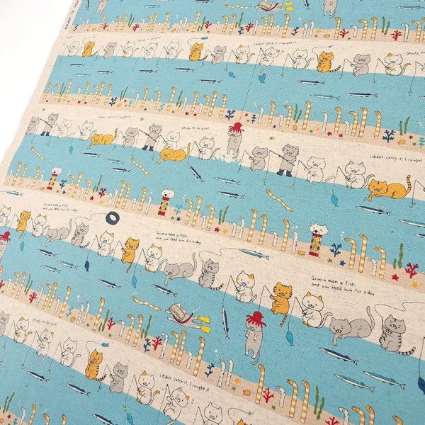 Photo4: 【1米 價格】🔴日本製｜💢 非 現貨｜🇯🇵 日本製｜85% 棉 15% 麻｜動物 釣魚貓｜2025年 12月 (4)