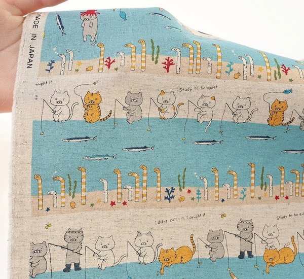 Photo2: 【1米 價格】🔴日本製｜💢 非 現貨｜🇯🇵 日本製｜85% 棉 15% 麻｜動物 釣魚貓｜2025年 12月 (2)