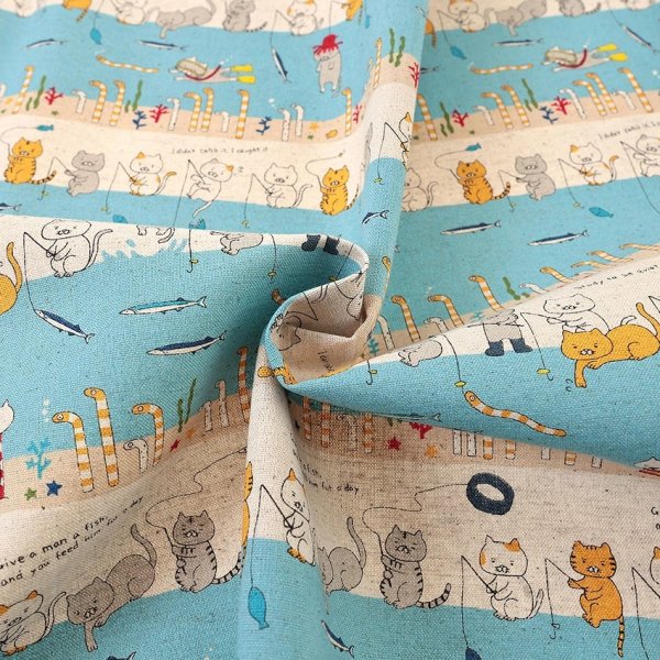 Photo3: 【1米 價格】🔴日本製｜💢 非 現貨｜🇯🇵 日本製｜85% 棉 15% 麻｜動物 釣魚貓｜2025年 12月 (3)