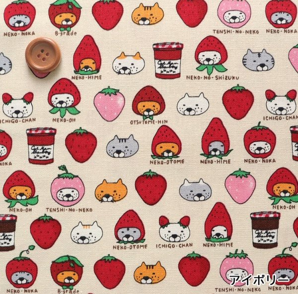 Photo2: 【1米 價格】🟫日本製｜💢 非 現貨｜🇯🇵 日本製｜100% 棉 ~ 棉帆布｜草莓貓｜2026年 1月 (2)