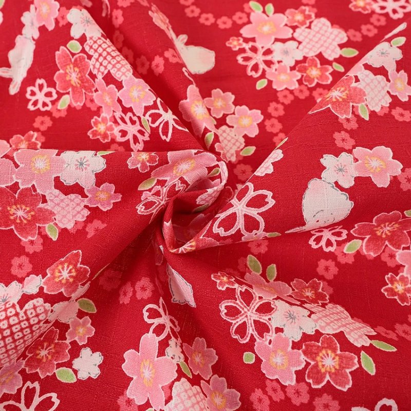 Photo4: 【1米 價格】🔴日本製｜💢 非 現貨｜100% 棉 ~ 紬布 "具有立體感，彷彿由粗細不均的手工紡紗織成"｜和風 日式 櫻花與兔子｜2026年 1月 (4)