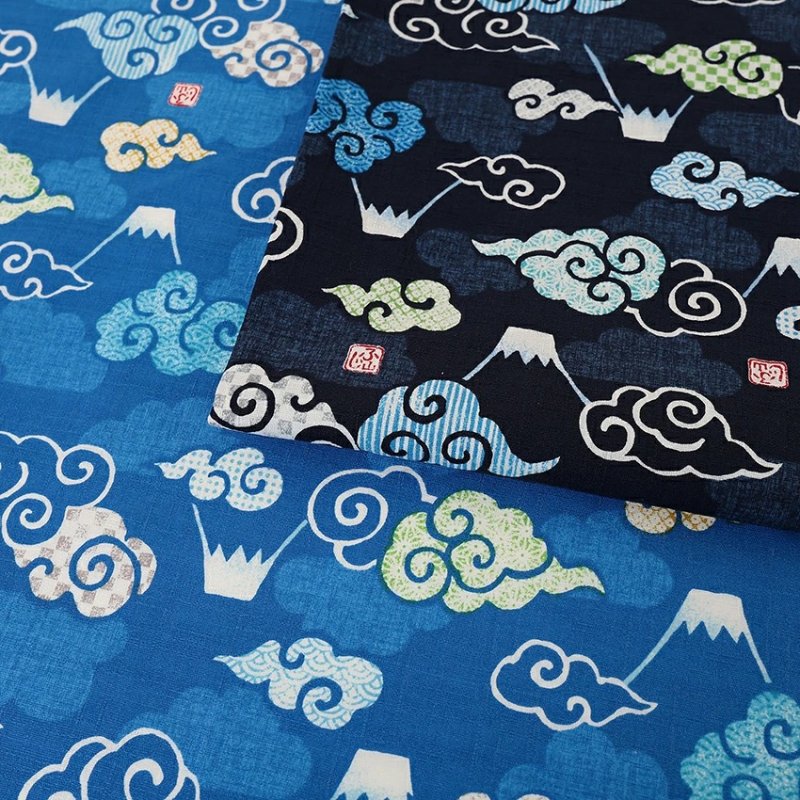 Photo1: 【1米 價格】🔴日本製｜💢 非 現貨｜100% 棉 ~ 紬布 "具有立體感，彷彿由粗細不均的手工紡紗織成"｜和風 日式 富士山、雲朵、吉祥圖案｜2026年 1月 (1)