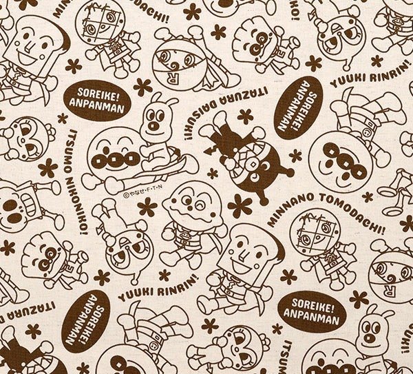 Photo4: 【1米 價格】🟦日本製｜💢 非 現貨｜100% 棉 ~ 85%棉 15%麻｜麵包超人 線條畫單色圖案｜2026年 2月 (4)