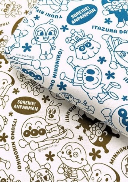 Photo1: 【1米 價格】🟦日本製｜💢 非 現貨｜100% 棉 ~ 85%棉 15%麻｜麵包超人 線條畫單色圖案｜2026年 2月 (1)